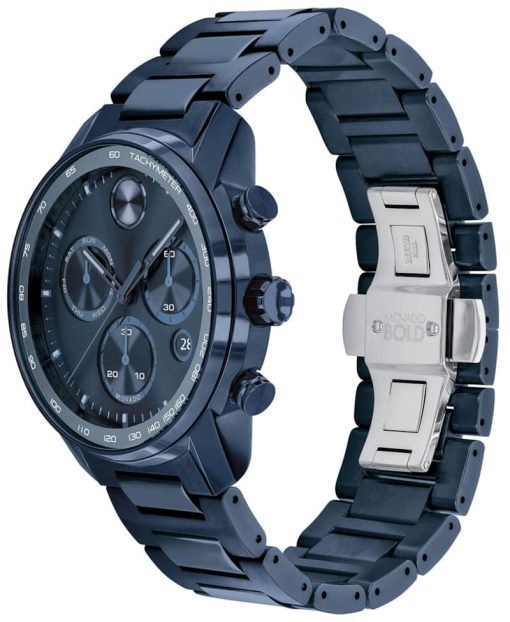 Movado BOLD Verso Chronograph Dark Blue Dial & Ion-Plated SS Link Bracelet Watch, 44mm - Image 2