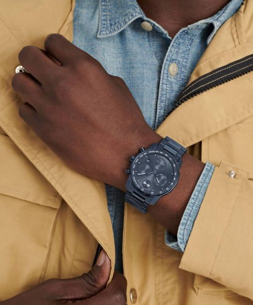 Movado BOLD Verso Chronograph Dark Blue Dial & Ion-Plated SS Link Bracelet Watch, 44mm - Image 4