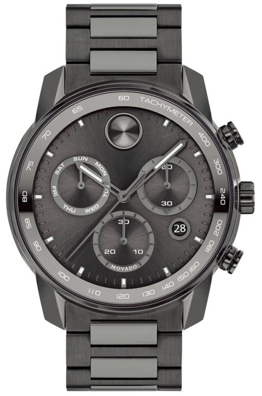 Movado BOLD Verso Chronograph Gunmetal Dial & Ion-Plated SS Link Bracelet Watch, 44mm