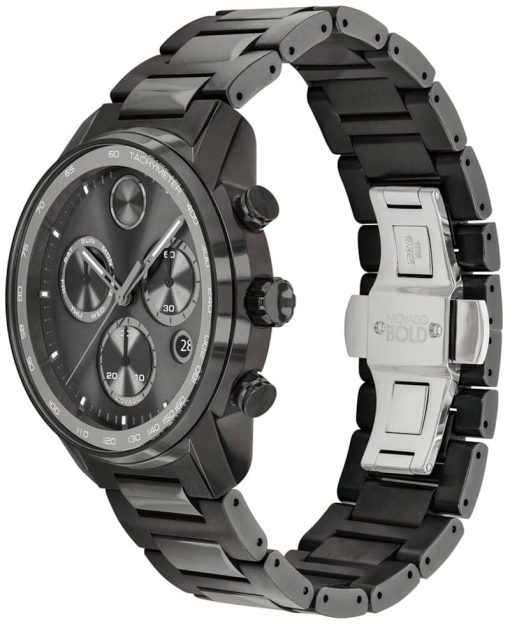 Movado BOLD Verso Chronograph Gunmetal Dial & Ion-Plated SS Link Bracelet Watch, 44mm - Image 2
