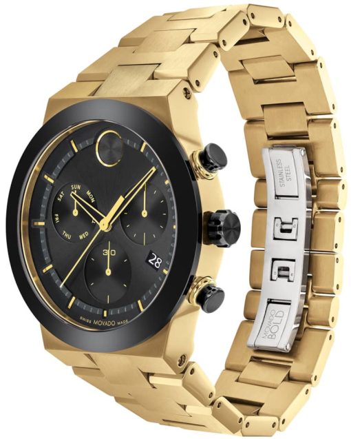 Movado BOLD Fusion Black Dial Pale Yellow Gold IP Bracelet Watch, 44mm - Image 2