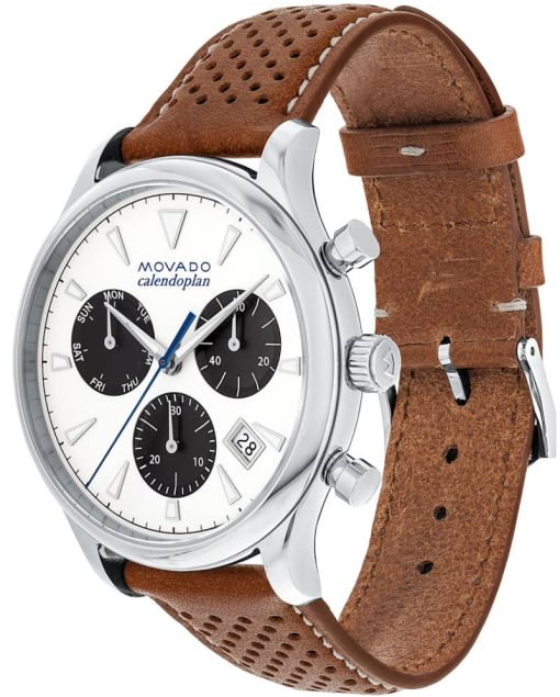 Movado Heritage Series Calendoplan White Dial Cognac Leather Strap Watch, 43mm - Image 2