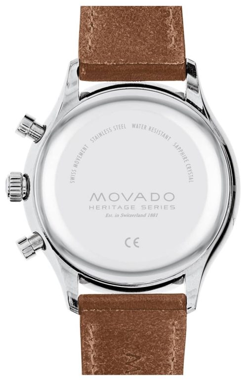 Movado Heritage Series Chronograph Blue Dial Cognac Brown Leather Strap Watch, 43mm - Image 3