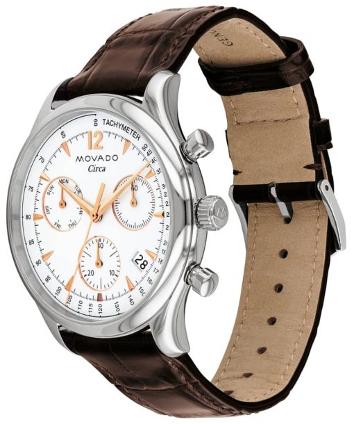 Movado Heritage Series Circa Chronograph White Dial Brown Crocodile Strap Watch, 43mm - Image 2