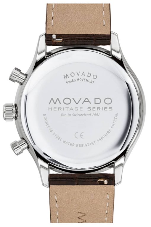 Movado Heritage Series Circa Chronograph White Dial Brown Crocodile Strap Watch, 43mm - Image 3