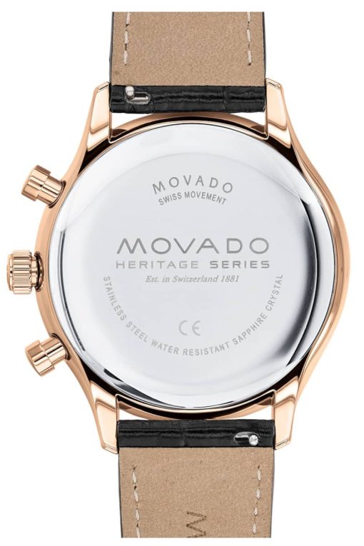 Movado Heritage Series Circa Chronograph Black Dial & Crocodile Strap Watch, 43mm - Image 3