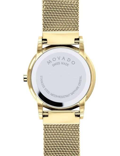 Movado Classic Black Dial Yellow Gold PVD Stainless Steel Mesh Bracelet Watch, 28mm - Image 3