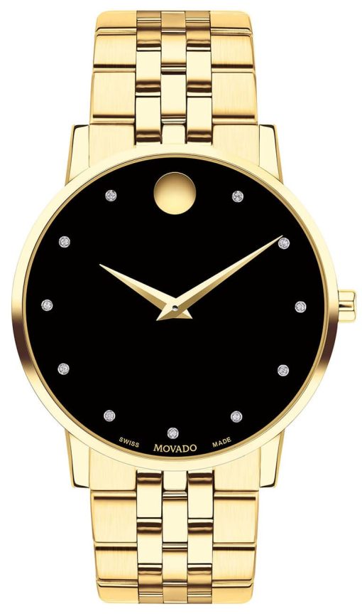 Movado Museum Classic Black Dial Yellow Gold-Tone PVD SS Link Bracelet Watch, 40mm