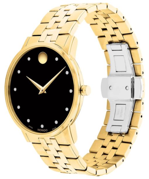 Movado Museum Classic Black Dial Yellow Gold-Tone PVD SS Link Bracelet Watch, 40mm - Image 2