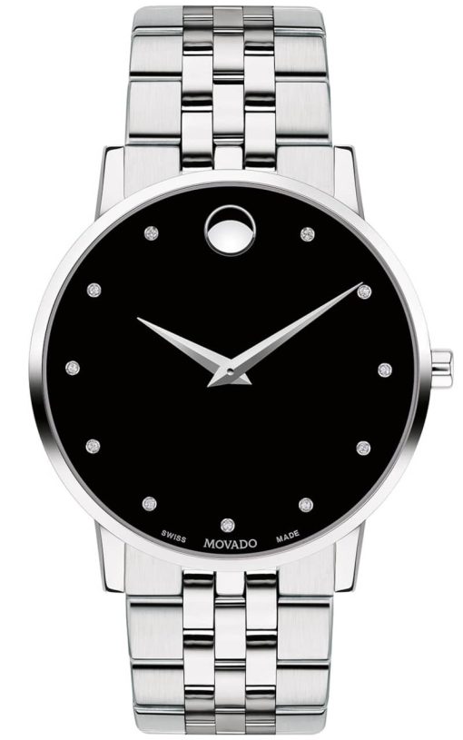 Movado Museum Classic Black Diamond Dial Stainless Steel Watch, 40mm