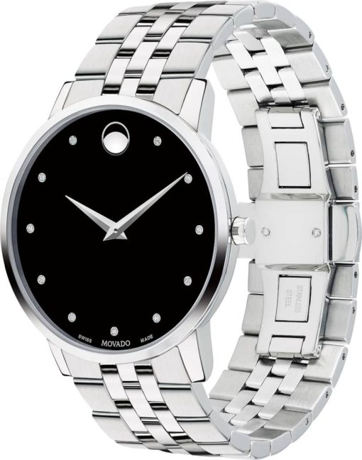 Movado Museum Classic Black Diamond Dial Stainless Steel Watch, 40mm - Image 2