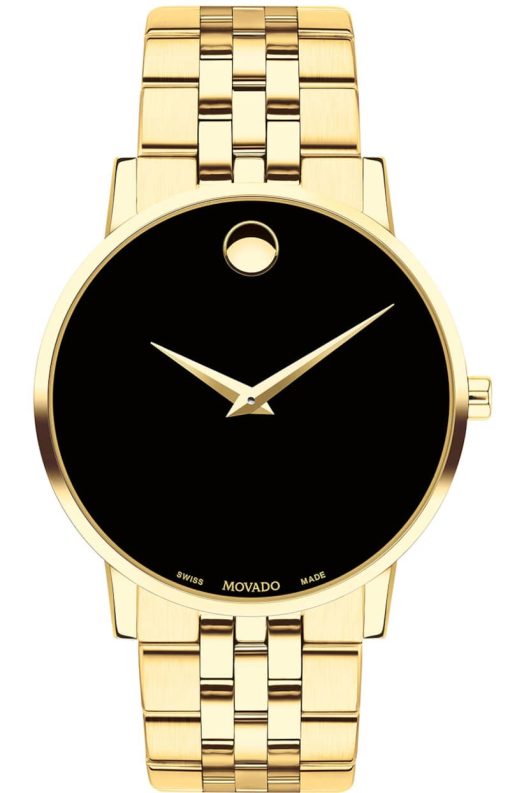 Movado Museum Classic Black Dial Yellow Gold PVD Stainless Steel Watch, 40mm