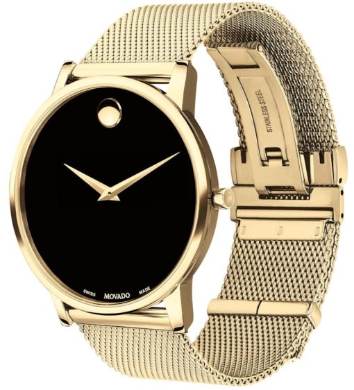 Movado Museum Classic Black Dial Yellow Gold Stainless Steel Mesh Watch, 40mm - Image 2