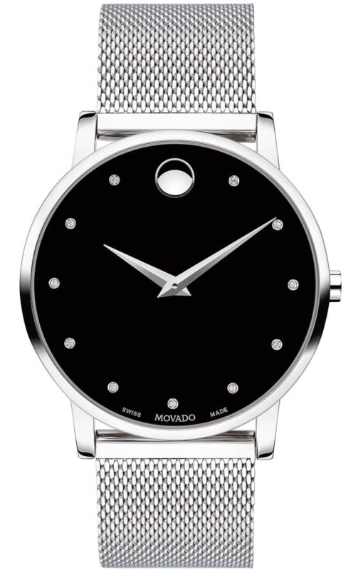 Movado Museum Classic Black Diamond Dial Stainless Steel Mesh Watch, 40mm