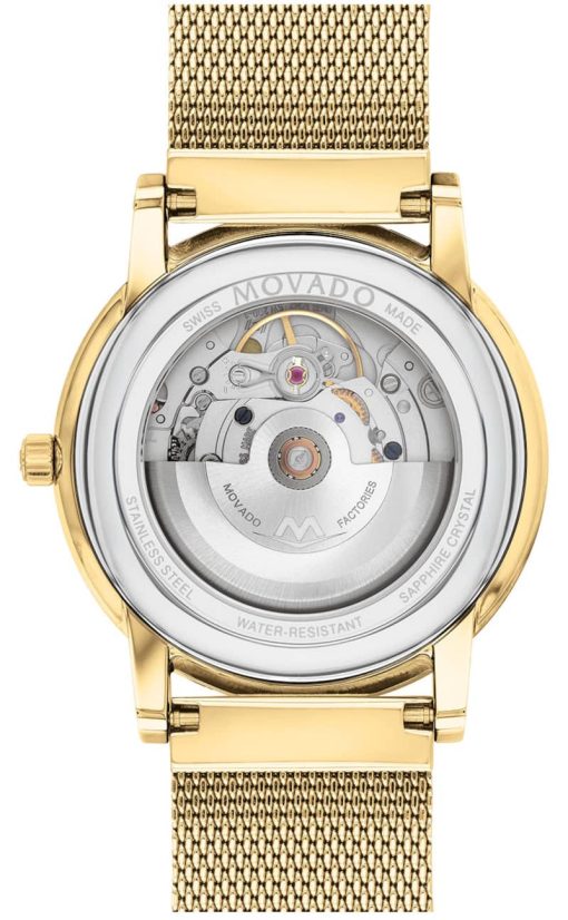 Movado Museum Classic Automatic Black Dial Yellow Gold PVD Mesh Bracelet Watch, 36mm - Image 3