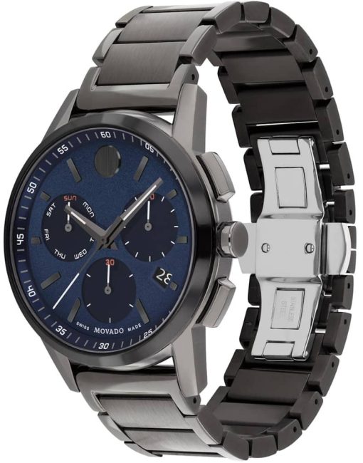 Movado Museum Sport Blue Dial Grey/Black PVD Stainless Steel Bracelet Watch, 43mm - Image 2