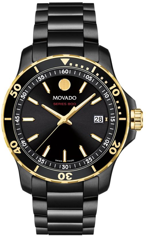 Movado Series 800 Black Dial & PVD Stainless Steel Bracelet Watch, 40mm
