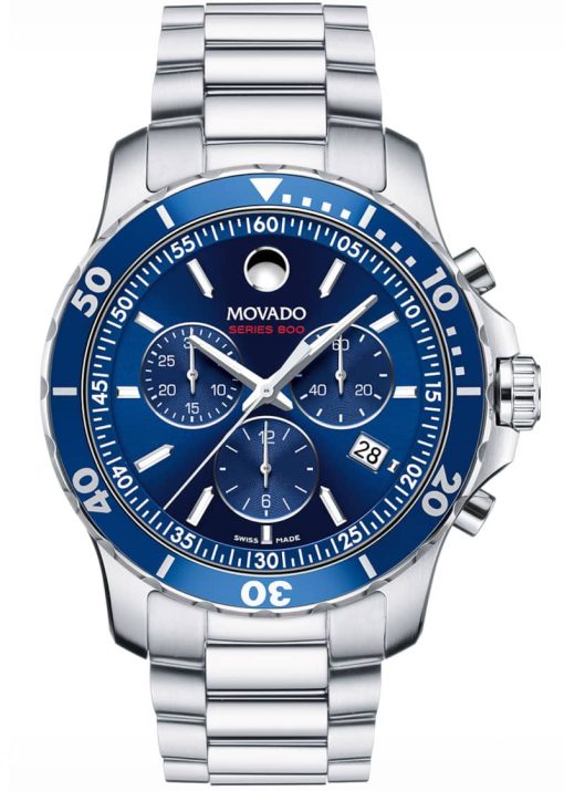 Movado Series 800 Blue Dial Stainless Steel Bracelet Watch, 42mm