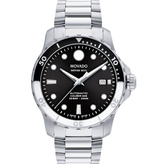 Movado Series 800 Automatic Black Dial Stainless Steel Bracelet Watch, 42mm