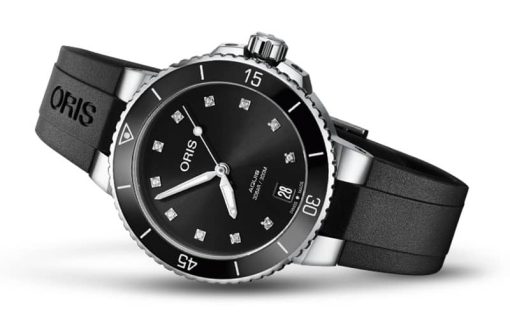 Oris Aquis Date Diamonds Black Dial Watch, Black Rubber Strap, 36.50mm - Image 2