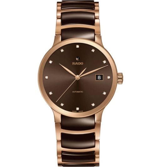 Rado Centrix Automatic Diamonds Two-Tone Ceramic Watch, Brown Dial, 38mm