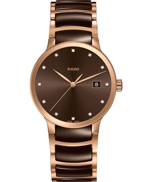 Rado Centrix Diamonds Brown Dial Stainless Steel Watch, 38mm