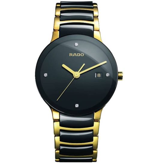 Rado Centrix Diamonds Quartz Black Dial Two-Tone Ceramic Watch, 38mm
