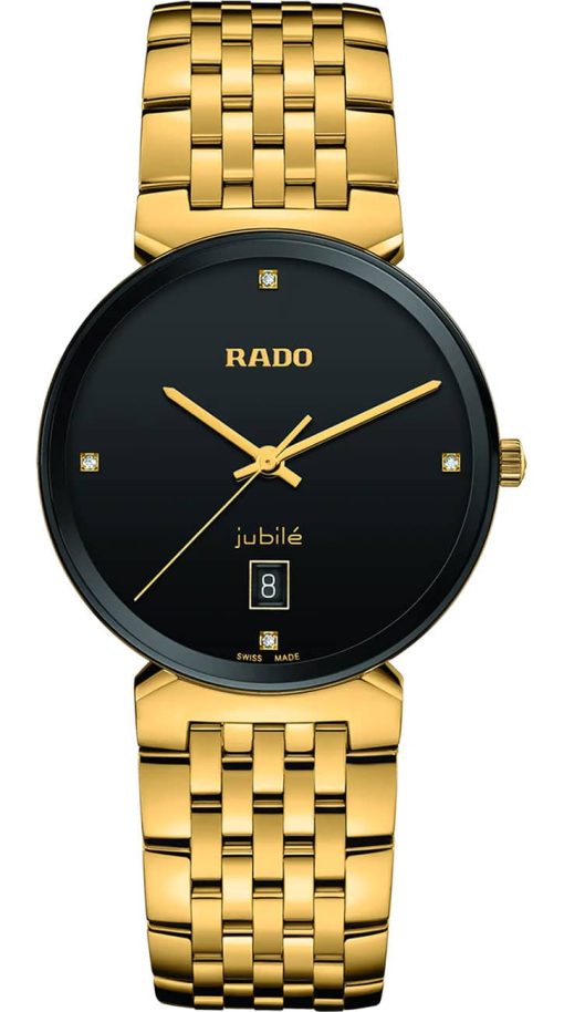 Rado Florence Classic Diamonds Black Dial Gold PVD Bracelet Watch, 38mm