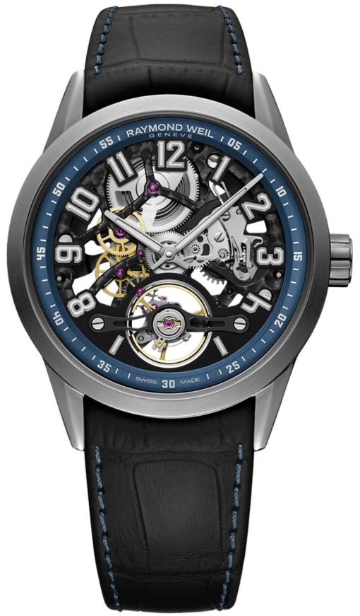 Raymond Weil Freelancer USA Limited Edition Automatic Skeleton Dial Black Leather Watch, 42.5mm