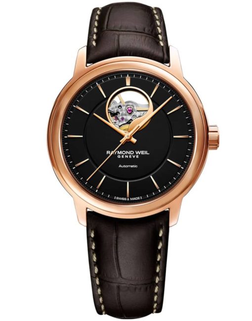 Raymond Weil Maestro Automatic Black Dial Brown Leather Strap Watch, 40mm