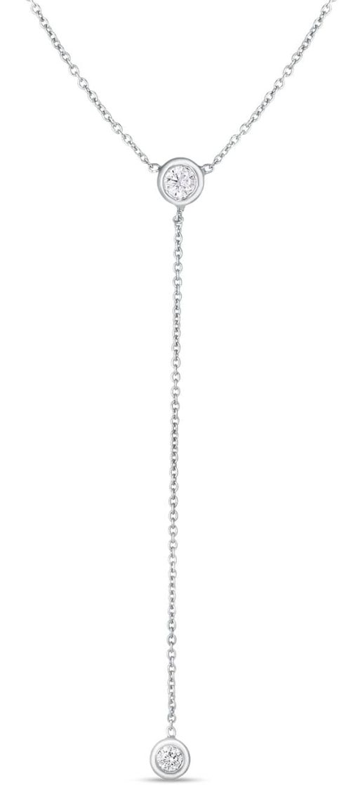 Roberto Coin 18K White Gold Bezel Set Y Necklace With 2 Diamond Stations
