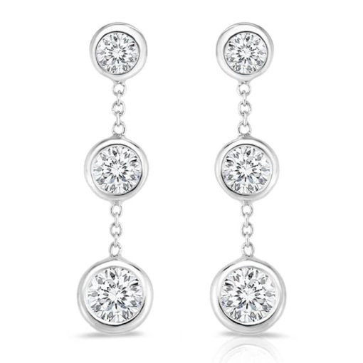 Roberto Coin 18K White Gold Classic Diamond Bezel Drop Earrings - Image 2