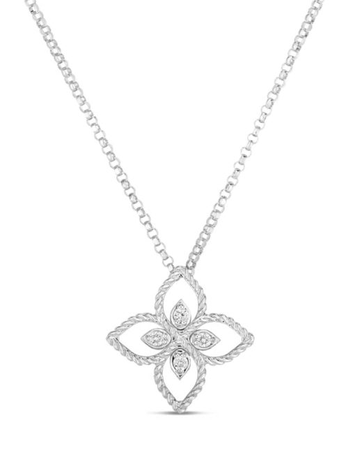 Roberto Coin 18K White Gold Principessa Small Flower Pendant With Diamonds