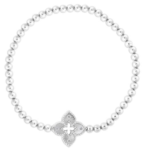 Roberto Coin 18K White Gold Petite Venetian Princess Stretch Bracelet w/ Small Diamond Flower