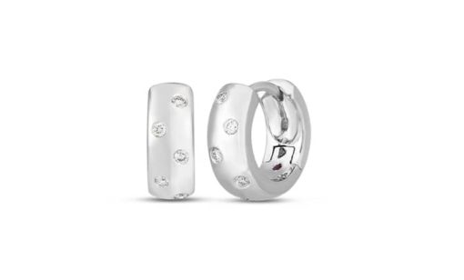 Roberto Coin 18K White Gold Classic Diamond Huggie Hoop Earrings