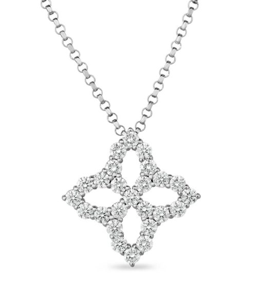 Roberto Coin 18K White Gold Princess Flower Diamond Outline Medium Pendant