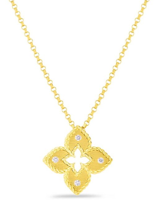 Roberto Coin 18K Yellow Gold Venetian Princess Petite Flower Pendant With Diamond Accents