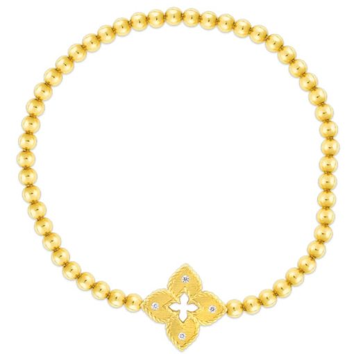 Roberto Coin 18K Yellow Gold Petite Venetian Princess Stretch Bracelet w/ Small Diamond Flower