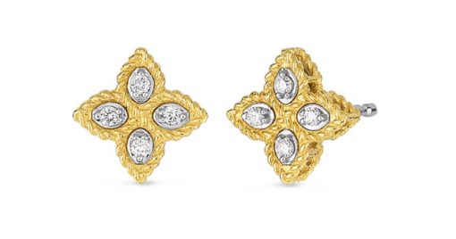 Roberto Coin 18K Yellow Gold Princess Flower With Diamond Small Stud Earrings
