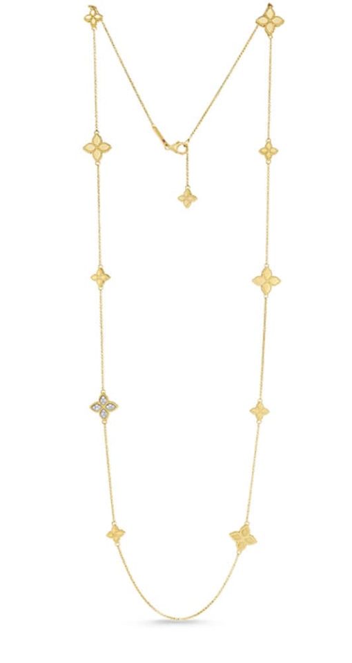 Roberto Coin 18K Yellow Gold Princess Flower Station Necklace w/ Diamonds - Image 2