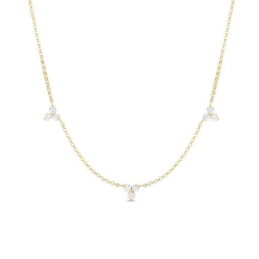 Roberto Coin 18K Yellow Gold Diamond By The Inch 3 Flower Diamond Station Necklace