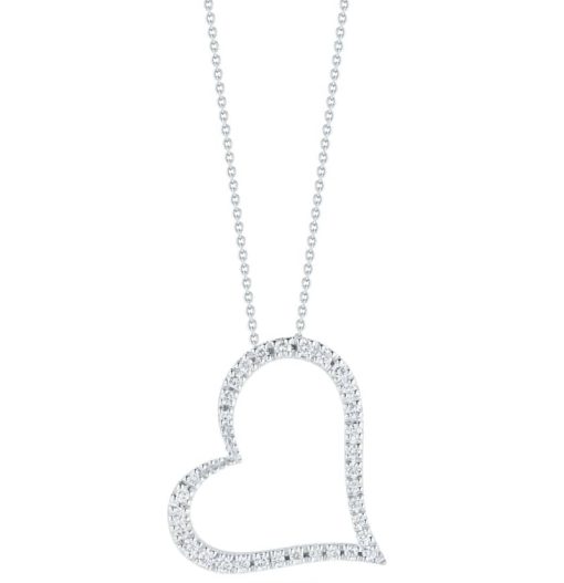 Roberto Coin 18KT White Gold Slanted Heart Pendant With Diamonds