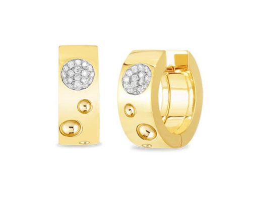 Roberto Coin 18KT Gold And Diamond Pois Moi Luna Small Hoop Earring
