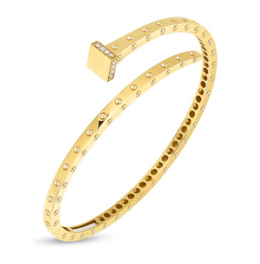 Roberto Coin 18Kt Gold Slim Chiodo Bangle With Diamonds