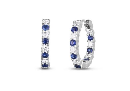 Roberto Coin 18K White Gold Perfect Diamond & Blue Sapphire XXS Hoops