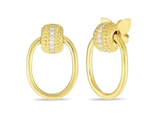 Roberto Coin 18K Yellow Gold w/ Diamonds Opera Textured Small Doorknocker Earrings