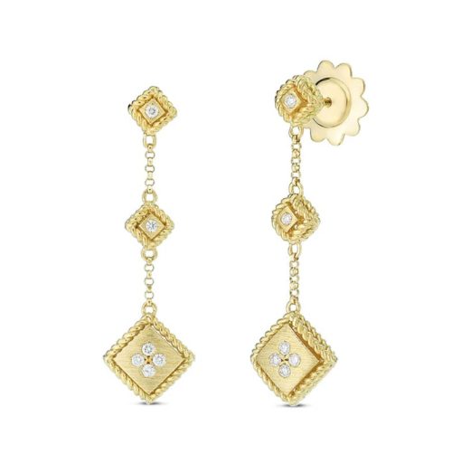 Roberto Coin 18K Gold Palazzo Ducale Satin Single Drop Earring With Diamond Accent