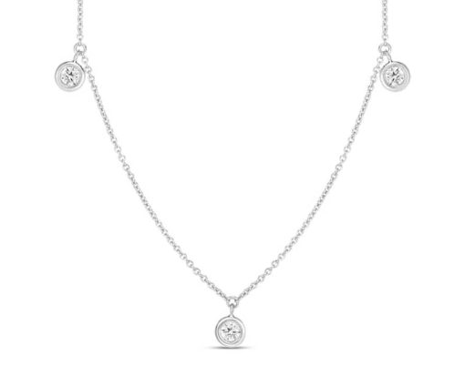 Roberto Coin 18K White Gold Three Diamond Drop Station Necklace
