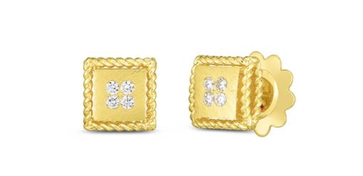 Roberto Coin 18k Yellow Gold Palazzo Ducale Satin Stud Earring With Diamond Accent