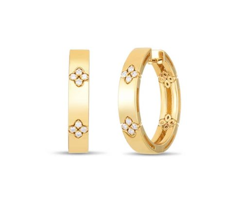 Roberto Coin 18K Yellow Gold Love In Verona Hoop Earrings With Diamond Flower
